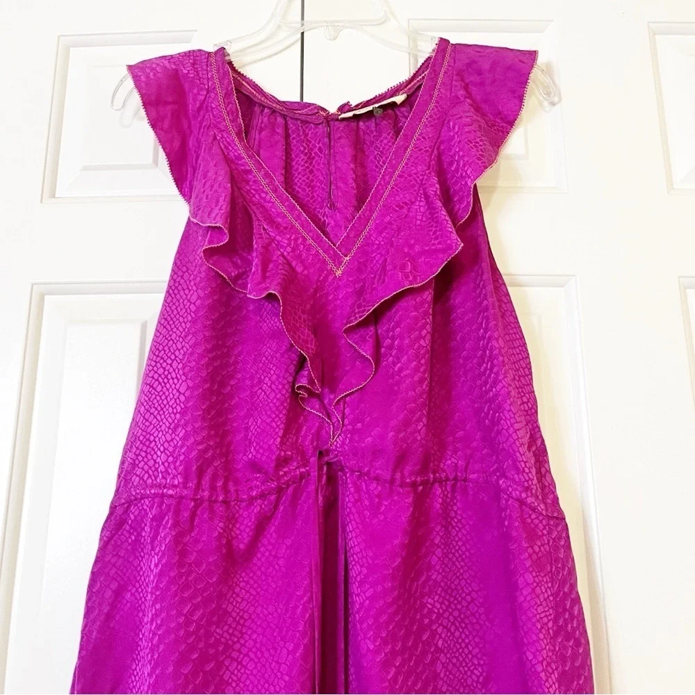Rebecca Taylor sleeveless v-neck 100% silk flounce blouse w/ waist tie. Size 10 - Picture 14 of 16